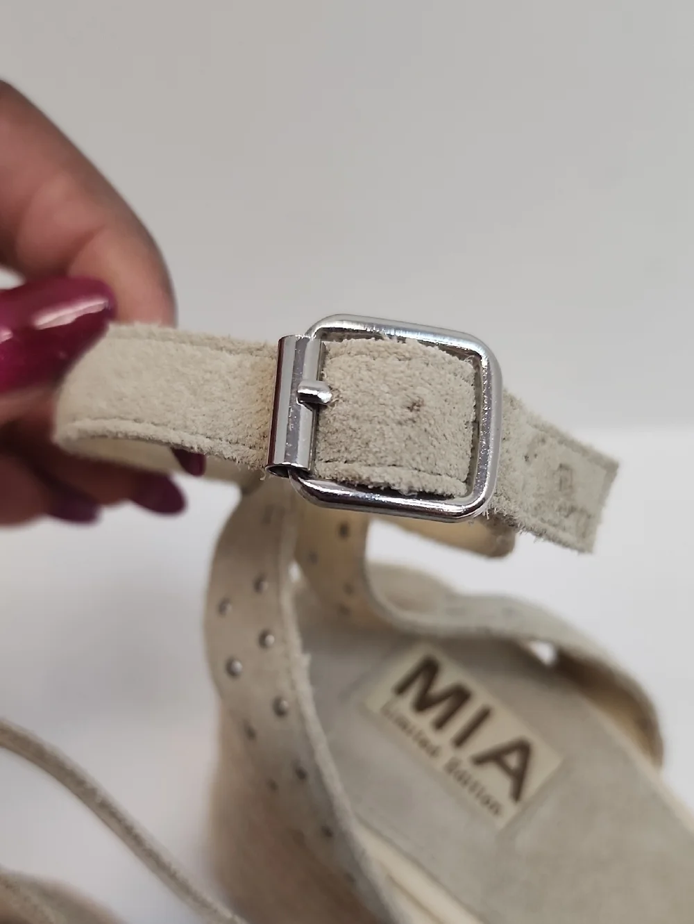 MIA Beige Suede Studded Espadrille Wedge Sandals Size 7.5